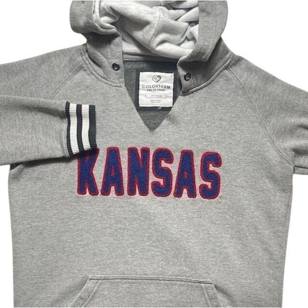 Colosseum Womens SZ M NCAA KU Kansas Jayhawks V neck Pullover Hoodie Gray-1170